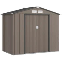 Casetta da Giardino in Metallo con Prese d'Aria e Doppia Porta Scorrevole, 2.1x1.3m, Marrone