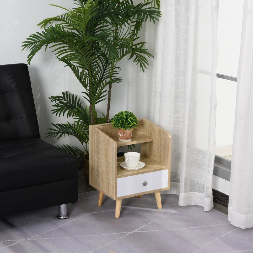 Comodino Salvaspazio in Legno con Cassetto e Mensola ¨C Zephmum ¨C 37x30x48 cm