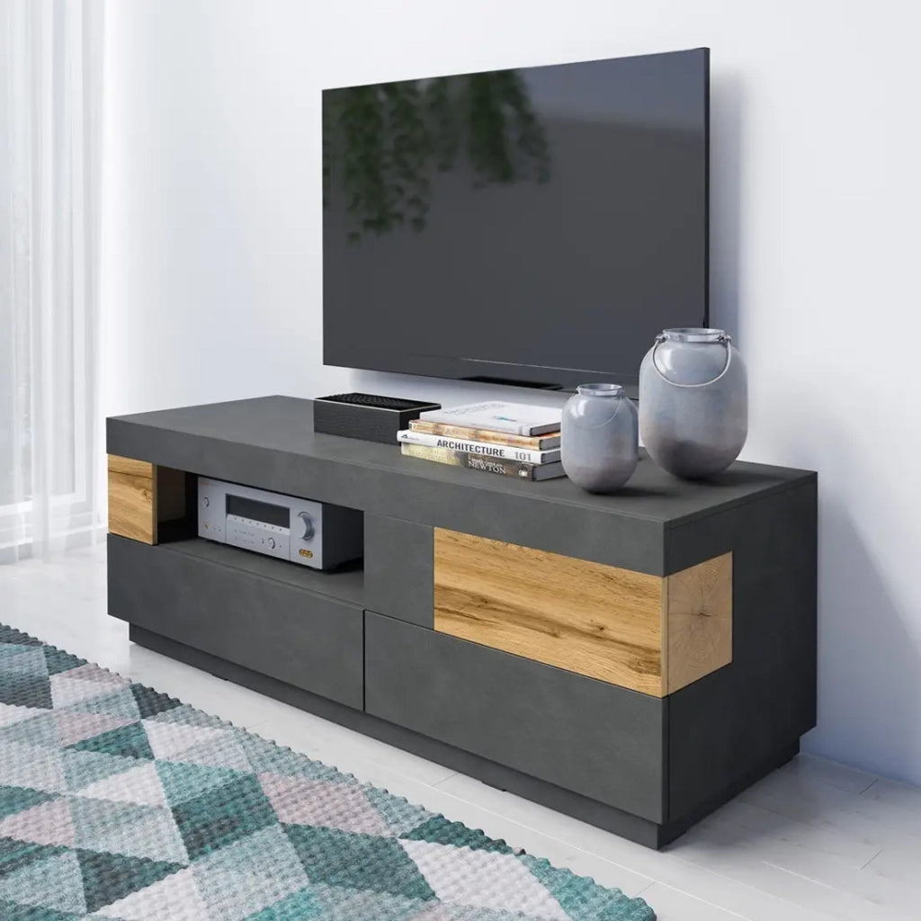 Mobile TV 160cm collezione KILES. Colore grigio antracite e quercia. Stile design.
