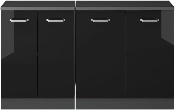 Set di mobili sottotetto Rion, Nero lucido, 140 cm Set di 2 carcasse armadio profondità 60 cm, adatto per il salvaspazio sotto tetti spioventi