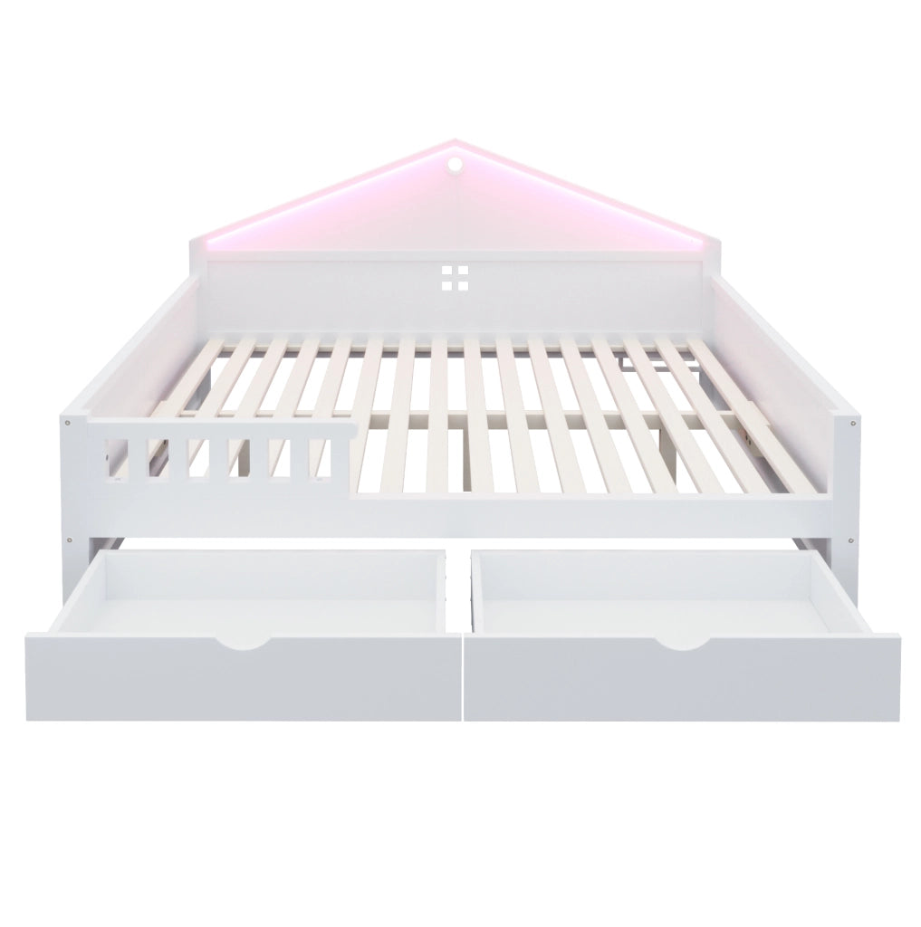 Letto multifunzione 140x200 cm con cassetti e LED; bianco