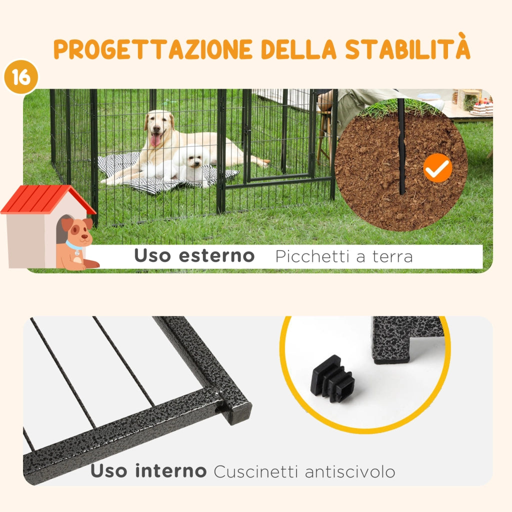 Recinto per Cani ¨C zephmum ¨C 16 Pannelli Modulabili, 2 Ingressi, 80x1.5x60cm