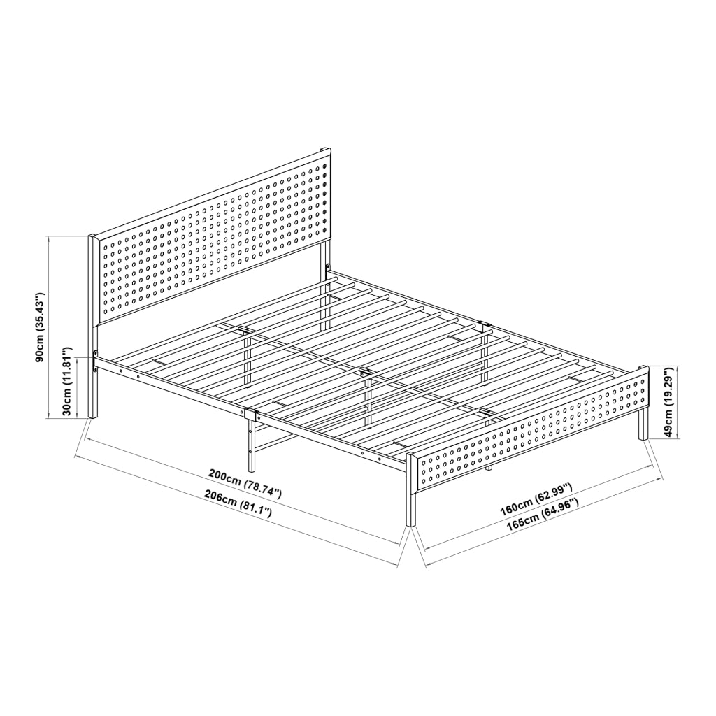 Letto Matrimoniale Linköping in Metallo Nero con Testiera e Pediera Effetto Rattan 160x200 cm [en.casa]