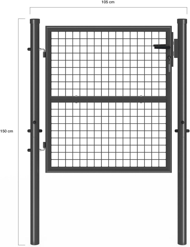 Cancello da giardino in acciaio 105 x 100 cm con serratura e maniglia grigio antracite