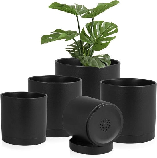 Set di 5 Vasi per Piante con Disco | Vasi in Plastica Nera per Piantoni 10,2–17,8 cm | Per Piante da Soggiorno, Balcone o Idrocoltura