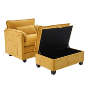 Poltrona con Poggiapiedi Contenitore e Tasca Laterale; Seduta Ampia in Ciniglia; Giallo; 103 x 85 x 91 cm