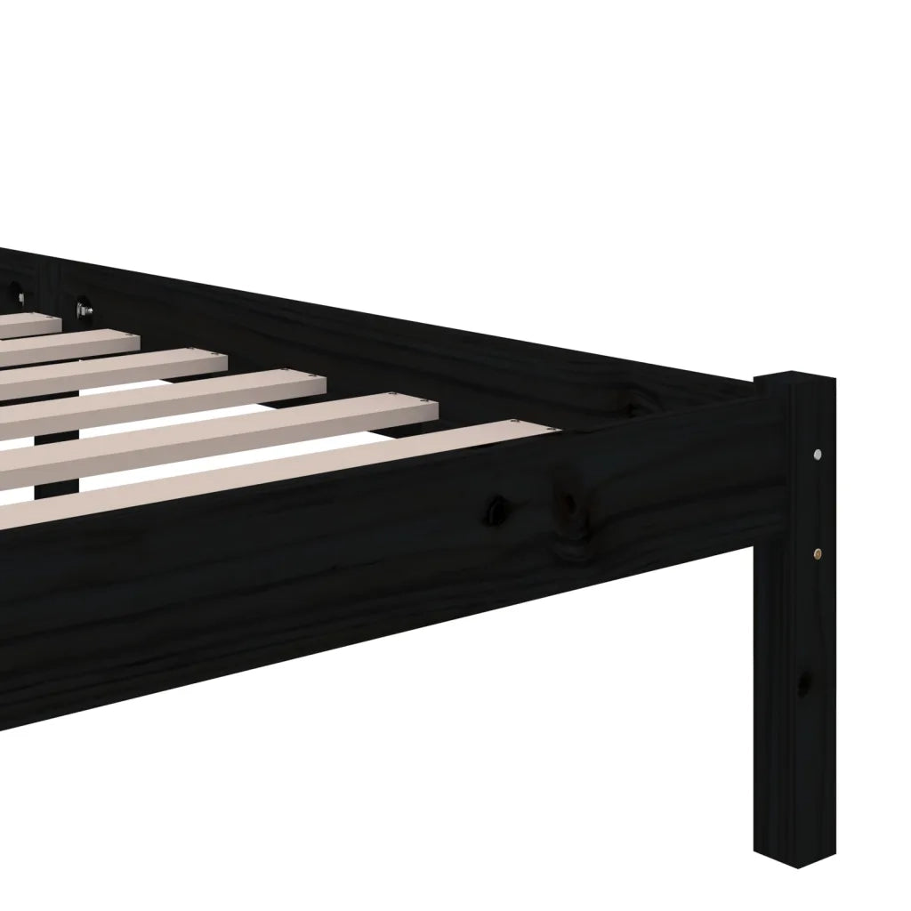 Letto matrimoniale | Letto per adulti | Giroletto Nero in Legno Massello 150x200 cm King Size