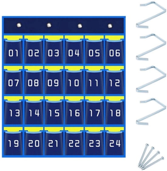 Organizzatore per telefoni cellulari mobili per ufficio, classe o stanza, con 4 ganci e 24 contenitori (blu)