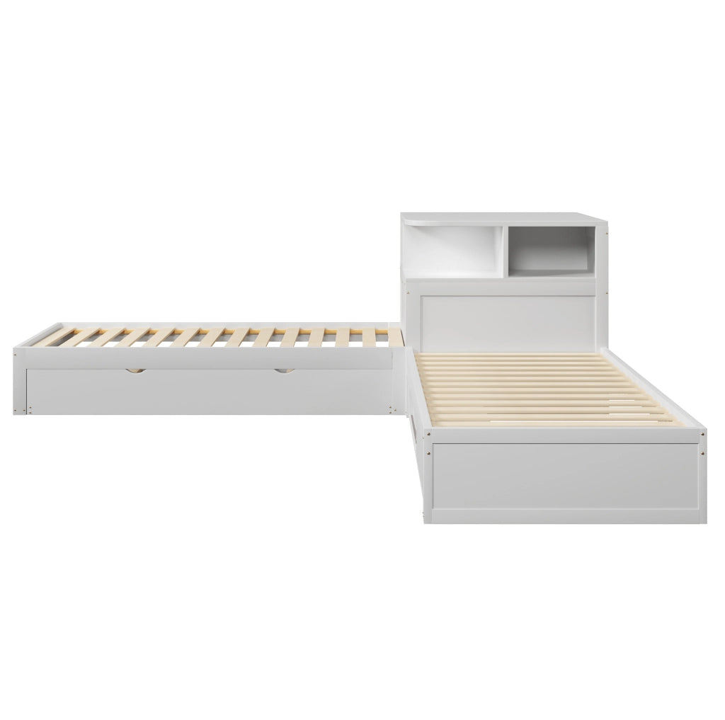 Letto singolo a L 90x200 cm con letto estraibile e LED