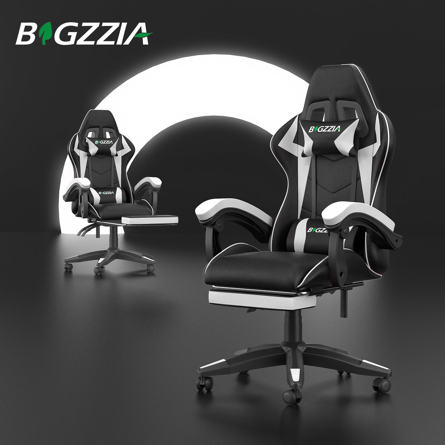 Sedia Gaming con Poggiapiedi Telescopico - RATTANTREE - Sedie da gamer con Cuscino Lombare & Poggiatesta- Schienale Regolabile 90-155° - Bianco