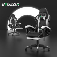 Sedia Gaming con Poggiapiedi Telescopico - RATTANTREE - Sedie da gamer con Cuscino Lombare & Poggiatesta- Schienale Regolabile 90-155° - Bianco