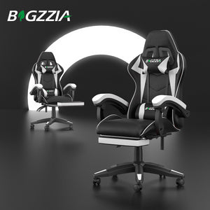 Sedia Gaming con Poggiapiedi Telescopico - RATTANTREE - Sedie da gamer con Cuscino Lombare & Poggiatesta- Schienale Regolabile 90-155° - Bianco
