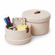 Organizzatore multifunzionale con coperchio - Cassa di stoccaggio con maniglia - Set di 2 - Contenitore decorativo lavabile - Organizzatore di stoccaggio con maniglia