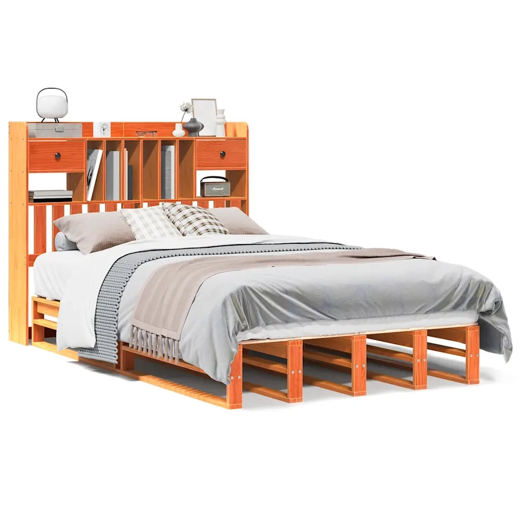 Letto Libreria senza Materasso Marrone Cera 135x190 cm in Pino