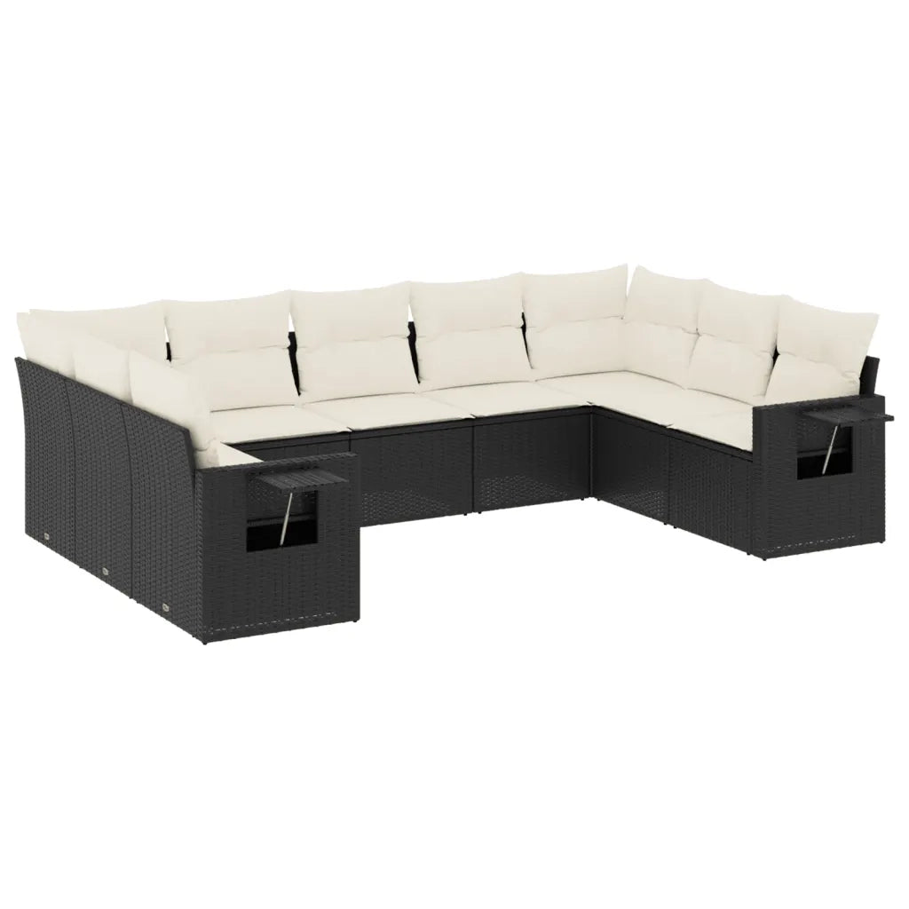 Set Divani da Giardino 9 pz con Cuscini Nero in Polyrattan 3220595
