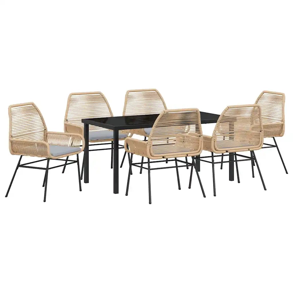Set da Pranzo per Giardino con cuscino 7 pcs Marrone polyrattan 3380880