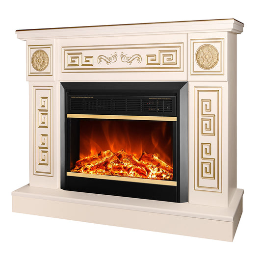 Camino Elettrico da Pavimento 87x110x30 cm Effetto Fiamma 1500W Latifa & Mars Avorio