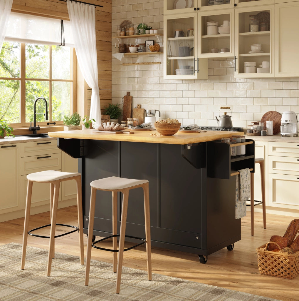 Isola cucina mobile pieghevole in MDF nero 120x73x93 cm