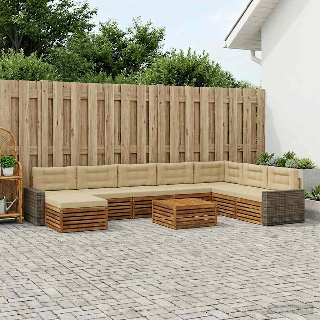 Set di divani da esterno 9 pz Naturale e Beige 3383761