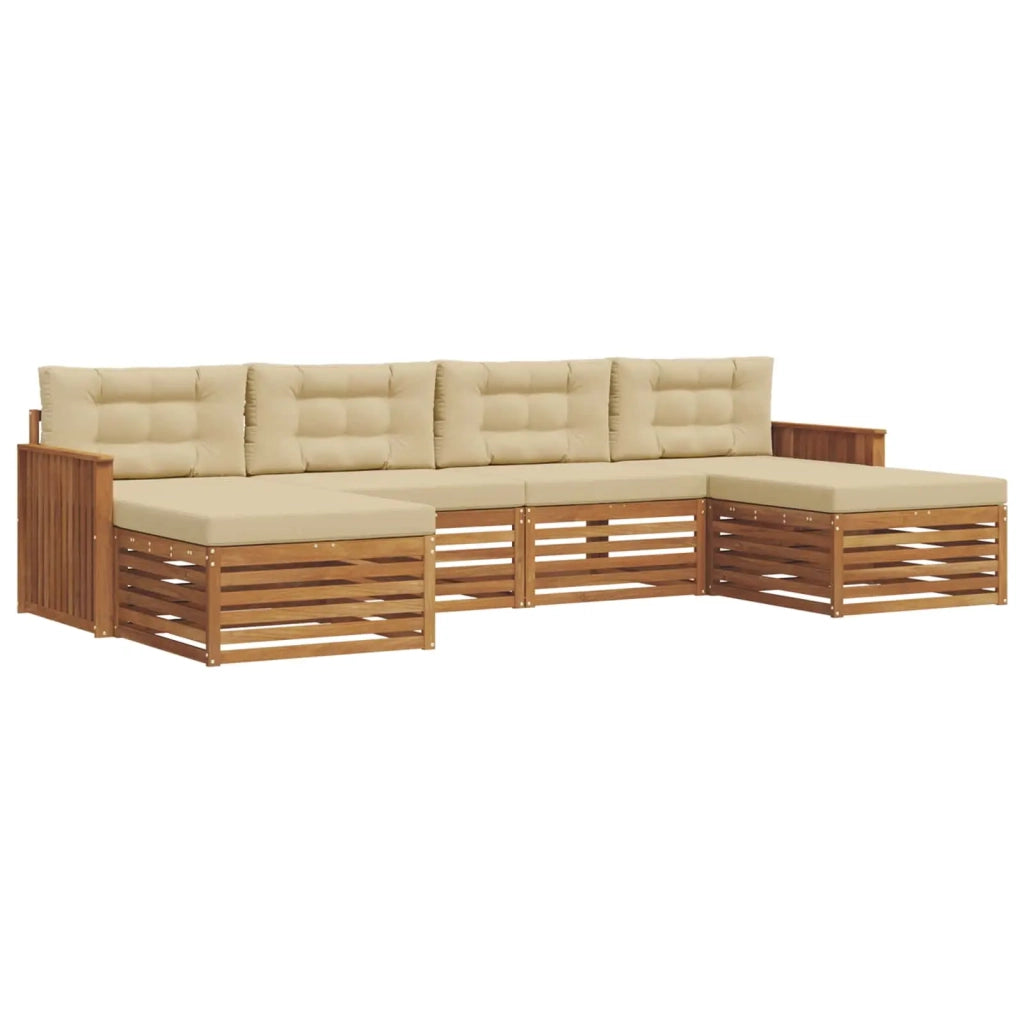 Set divani 6 pcs Naturale e Beige Legno di Acacia Massello 3373898