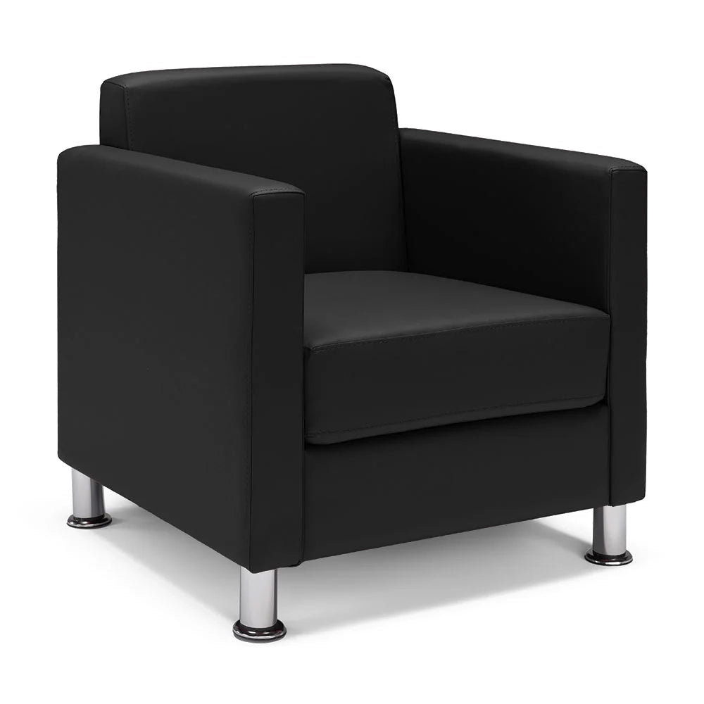 Poltrona imbottita QUADRA MADE IN ITALY in ecopelle con piedi cromati, ideale per camera da letto, soggiorno, lounge, studio professionale, colore Nero