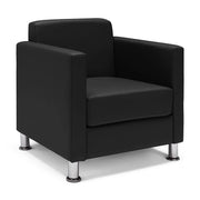 Poltrona imbottita QUADRA MADE IN ITALY in ecopelle con piedi cromati, ideale per camera da letto, soggiorno, lounge, studio professionale, colore Nero