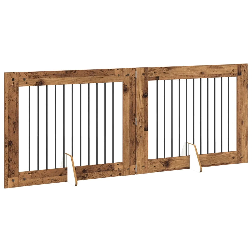Cancello per cani con supporti 2 pz Legno antico 100 x 80 cm CFW1499095