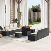 Set Divano Giardino 9 Pezzi con Cuscini Nero Polyrattan Acacia