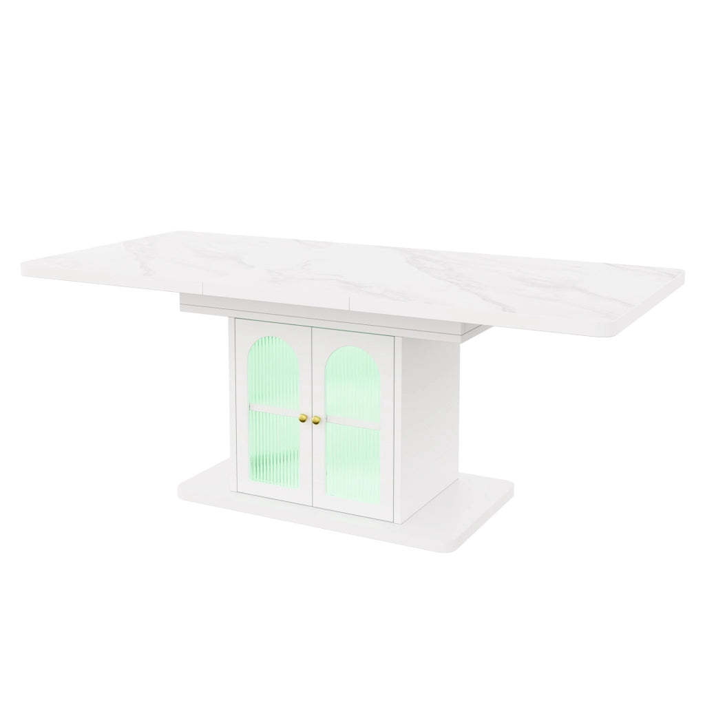 Tavolo da pranzo allungabile 150/200 cm con LED e vano contenitore, bianco, per 6–8 persone