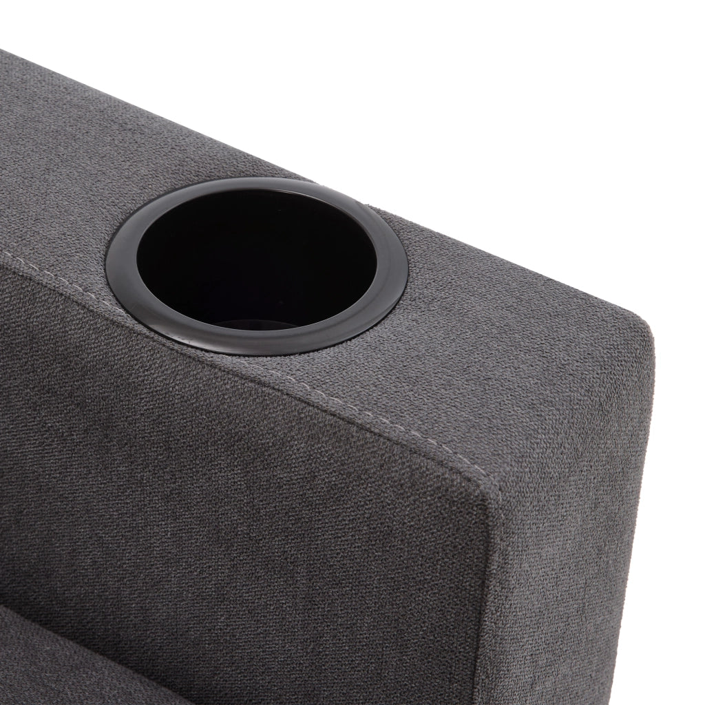 Divano con Chaise Longue Reversibile 3 Posti con Contenitore, Portabicchieri e 2 Cuscini in Cotone Lino Grigio Scuro