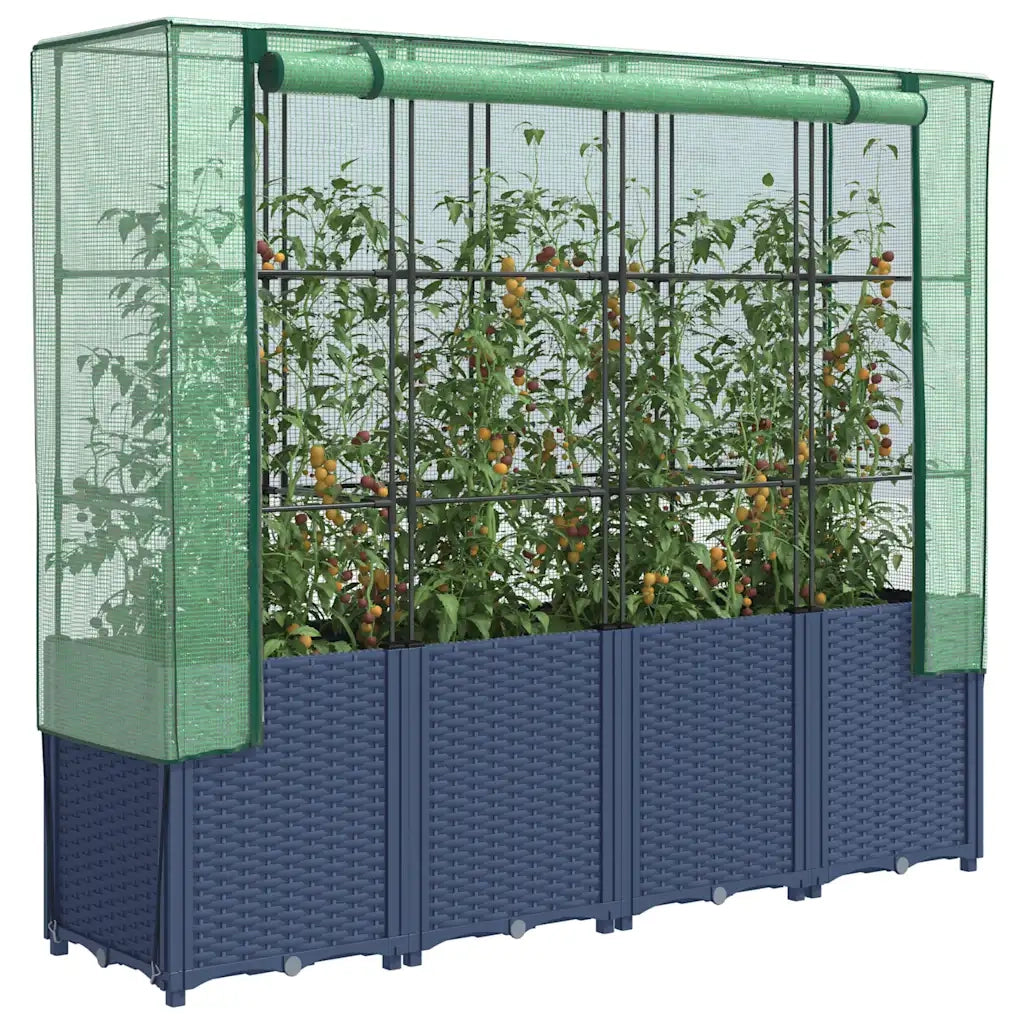 Fioriere | Cassetta per fiori | Letto rialzato con copertura per serra effetto rattan 160x40x153 cm