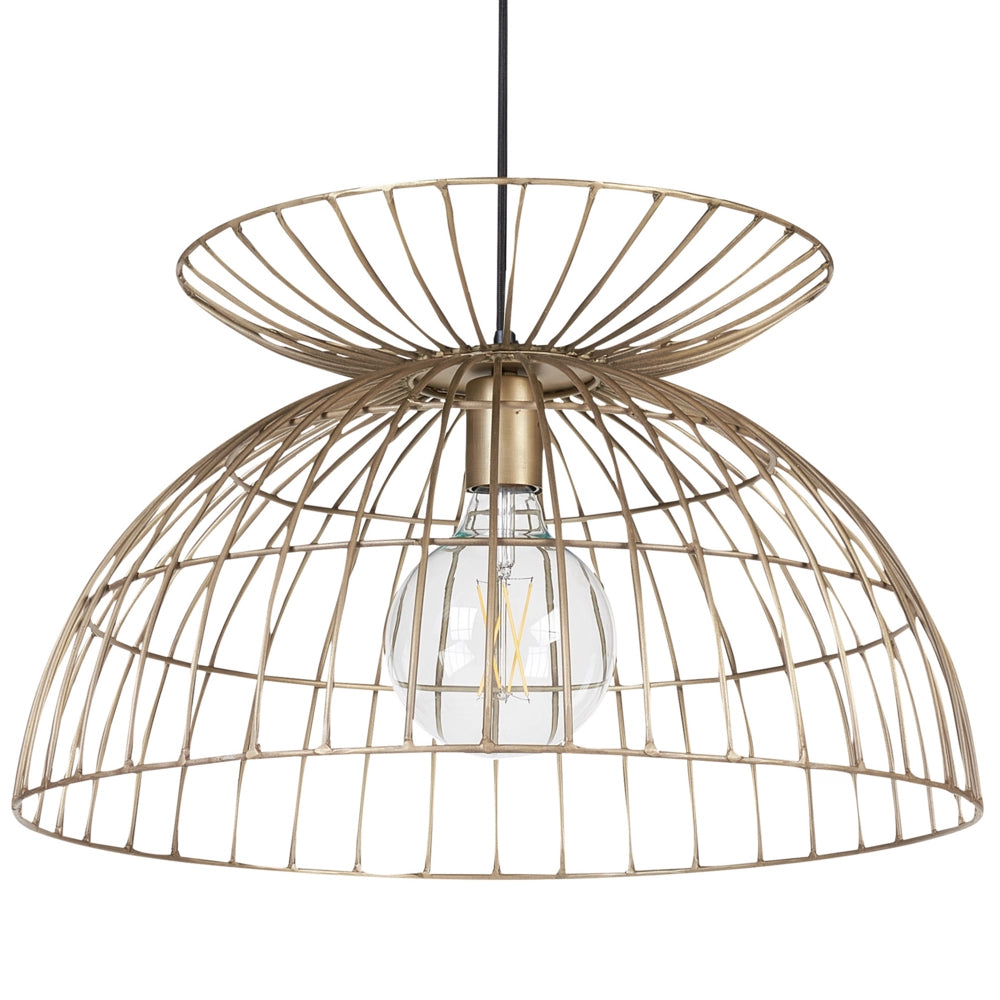 Lampadario con paralume a forma di gabbia in ferro e ottone stile moderno contemporaneo