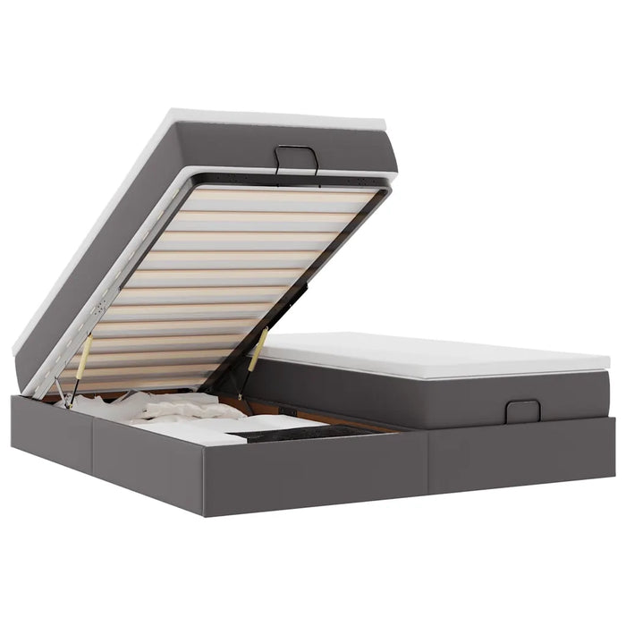 Struttura Letto Pouf con Materassi Grigio 200x200 cm Similpelle