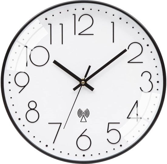 Cronografo a radio silenzioso, orologio da parete senza tic, moderno orologio a parete a radio, orologio da parete silenzioso, orologio da parete non ticchettante per soggiorno, camera da letto, ufficio, cucina, 30 x 30 cm / 12 pollici (bianco e nero-2)