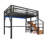 LETTO A CASTELLO 140 x 200 cm in metallo nero con LED e scale contenitore