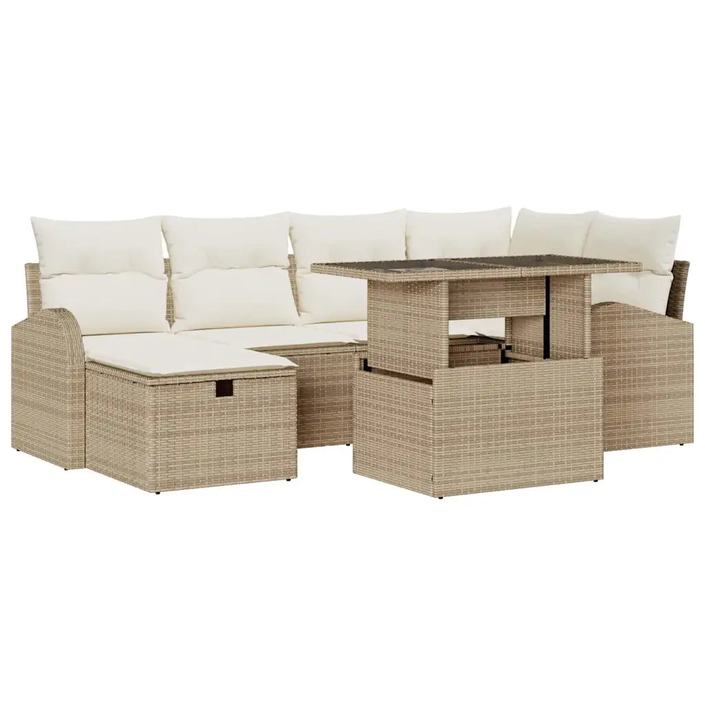 Set Divano da Giardino con cuscino 7 pcs Beige Poly Rattan