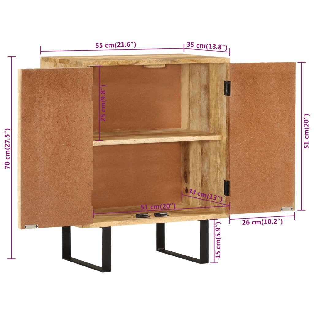 Buffet credenza cassettiera mobiletto mobile contenitore organizer per cucina soggiorno salotto con 2 ante 55 x 35 x 70 cm legno massello di mango marrone 02_0029726