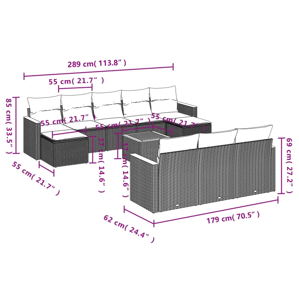 Set Divani da Giardino 11 pz con Cuscini in Polyrattan Grigio 3226424