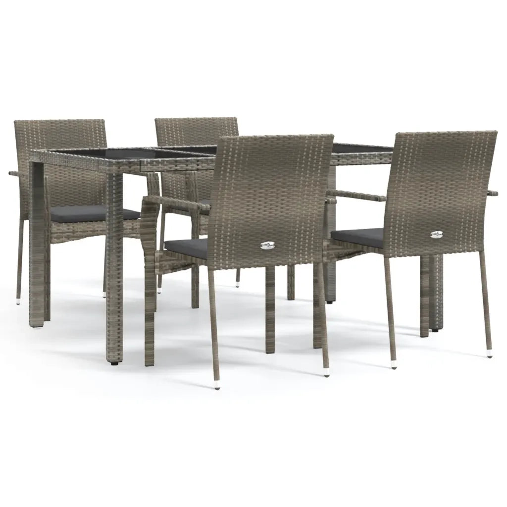 Set da Pranzo da Giardino 5 pz con Cuscini in Polyrattan Grigiocod mxl 101234