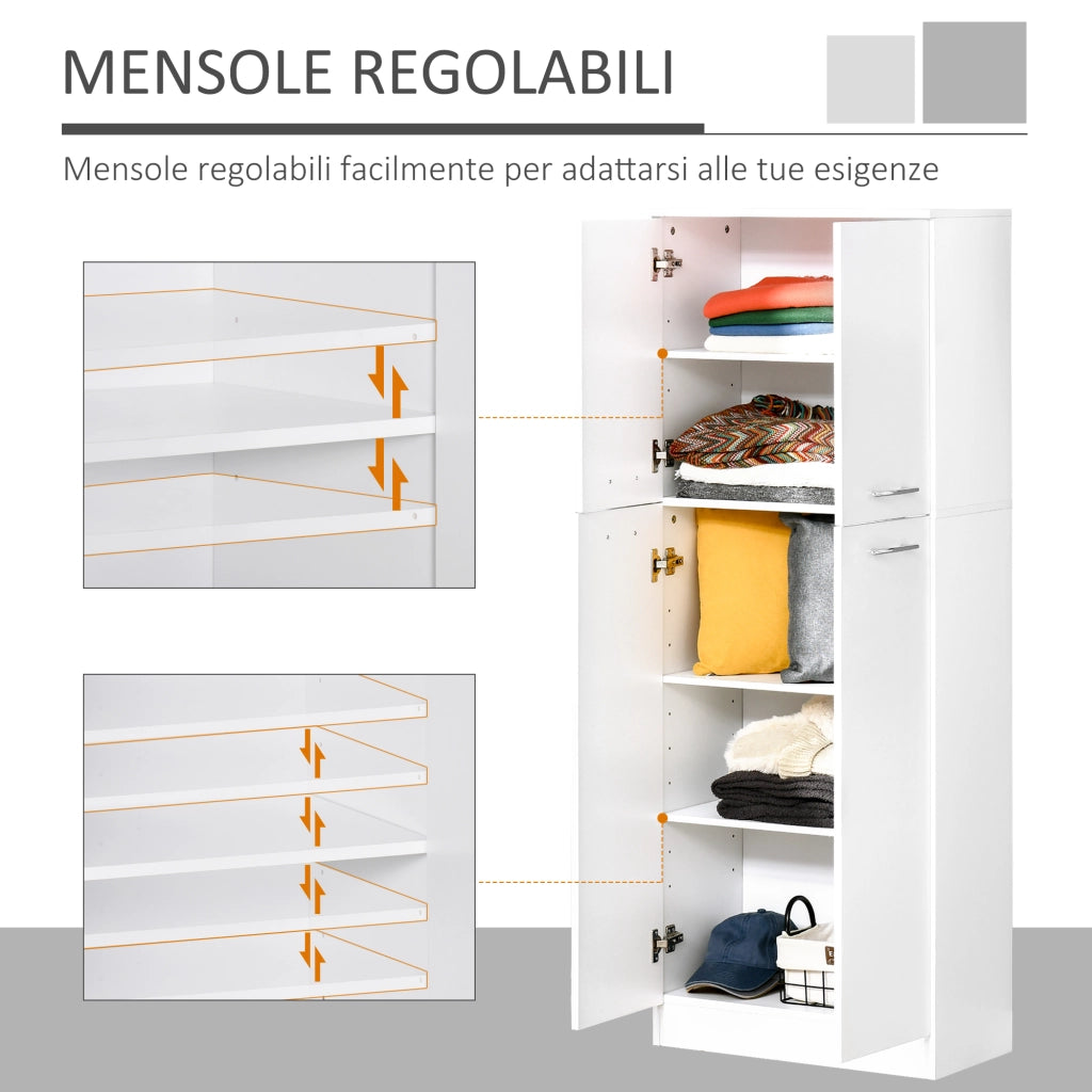 EasyComfort Armadio Multiuso a 4 Ante con Mensole Regolabili in MDF, 59x31x155cm, Bianco
