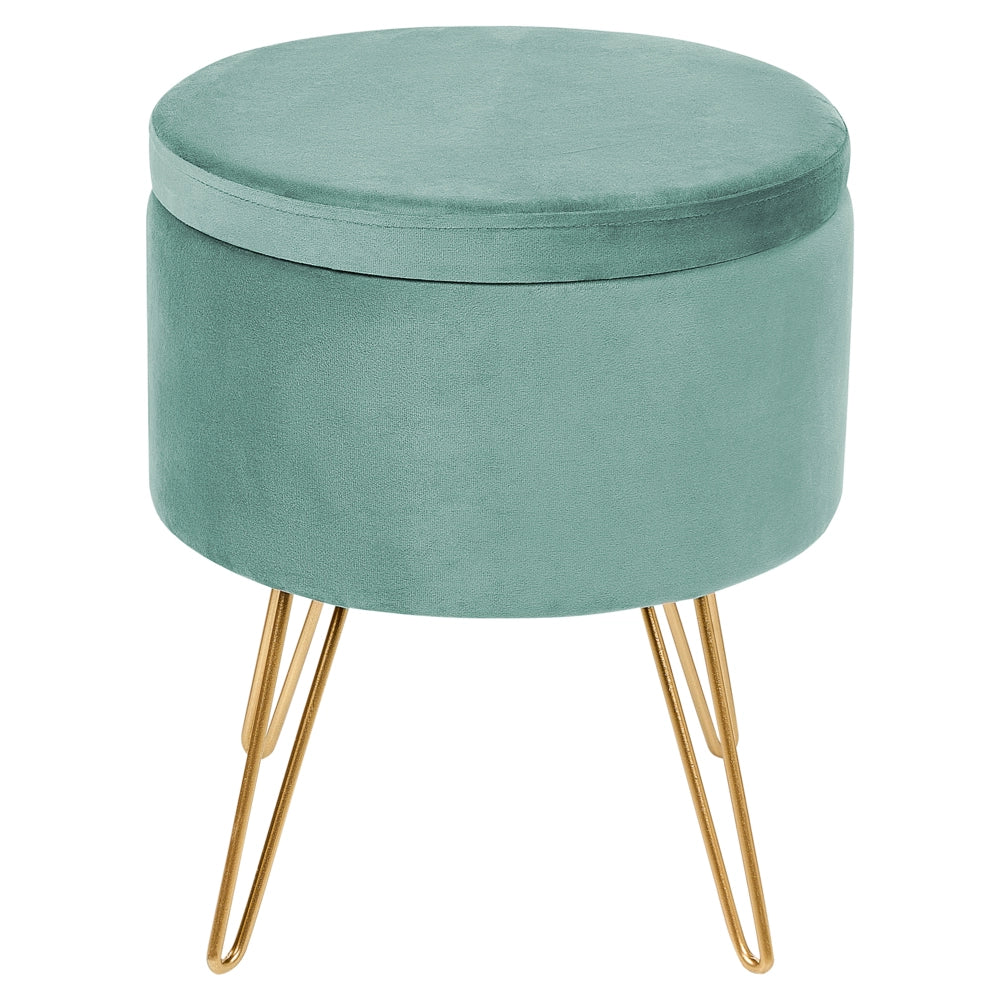Pouf in velluto verde e gambe in metallo dorato stile glamour moderno accessori