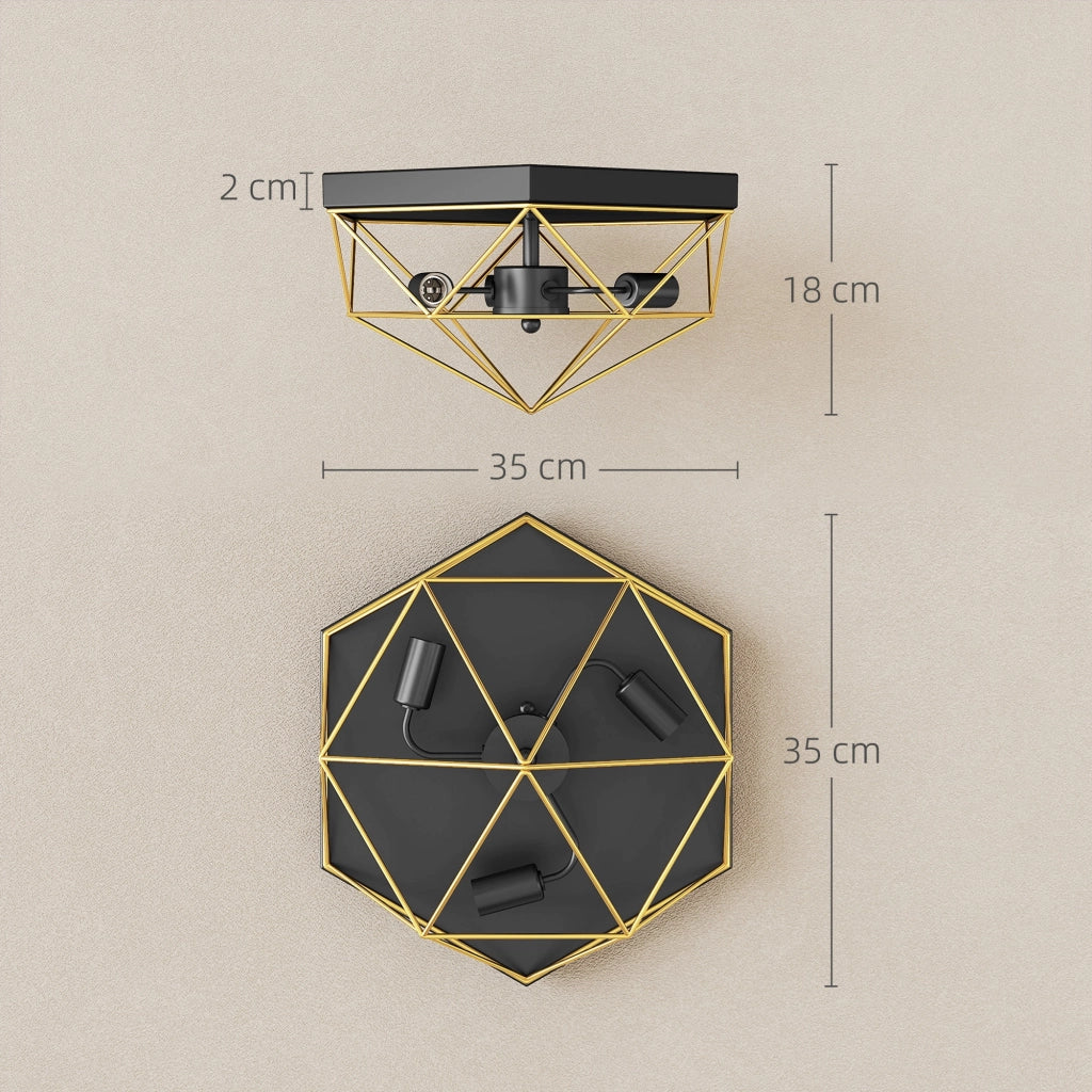 Lampada da Soffitto Industriale Geometrica a 3 Luci ¨C zephmum ¨C Nero e Oro
