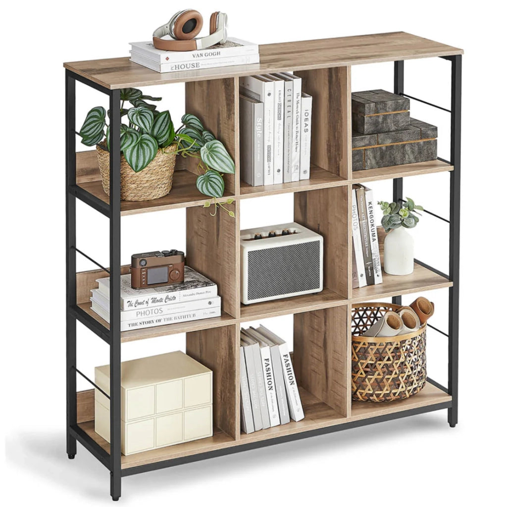 Mobile contenitore a 3 ripiani libreria in stile industriale 9 cubi per soggiorno ufficio corridoio cucina 100 x 30 x 1031 cm marrone 12_0006397