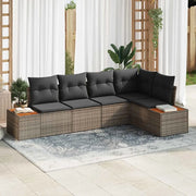 Set Divano da Giardino con cuscino 5 pcs Grigio Poly Rattan