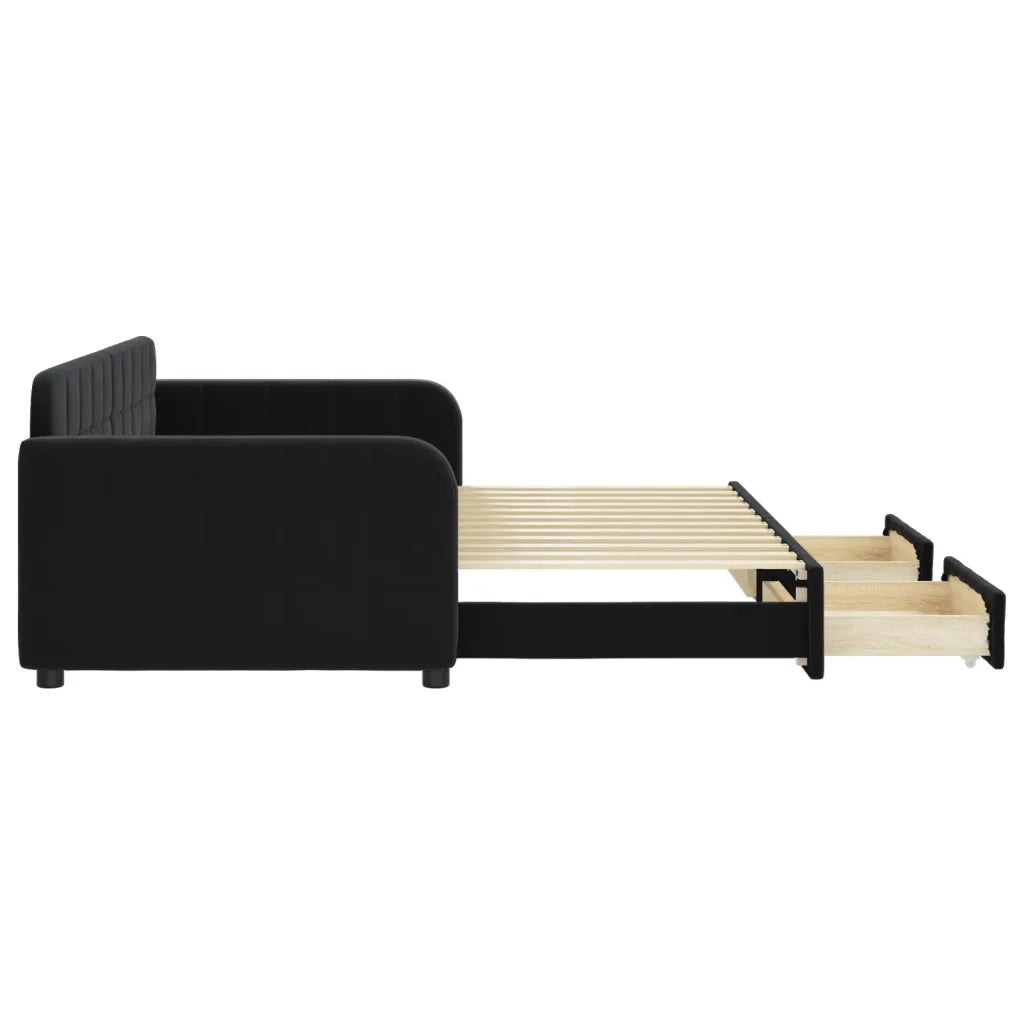 Divano Letto Estraibile con Cassetti Nero 90x200 cm in Velluto 3196981
