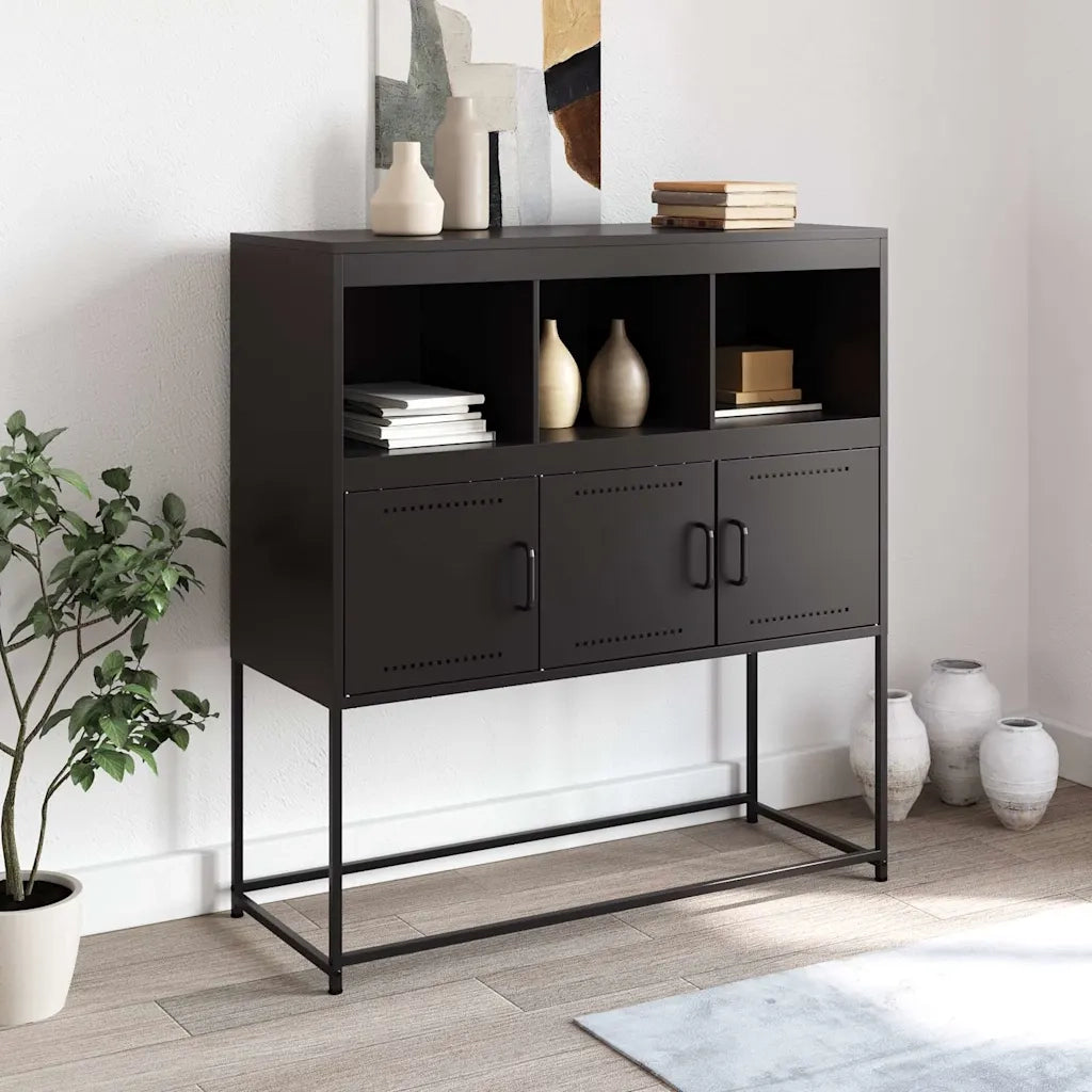 Credenza-Buffet-Armadio da cucina Nera 100,5x39x107 cm in Acciaio 649899