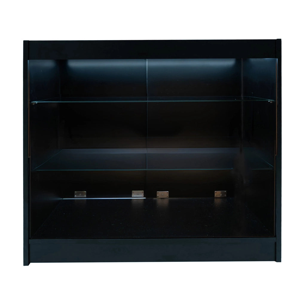 Bancone LED Nero K1200 con 3 Ripiani, Vetrina e Ante Bloccabili – 2 Chiavi