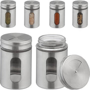 Set di contenitori per erbe da 6 - 290 ml contenitori XL da scuotere - Acciaio inossidabile e vetro - Argento