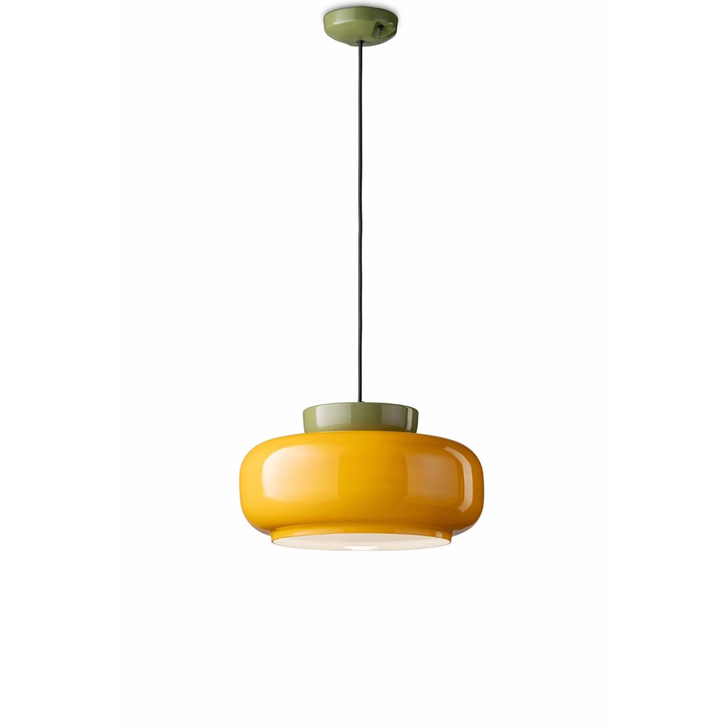 Sospensione Vintage Decò Maracana Ceramica-Vetro Giallo-Verde 1 Luce E27