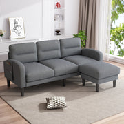 Divano angolare a L con chaise longue, 3 posti, tessuto grigio, 204x136x80 cm